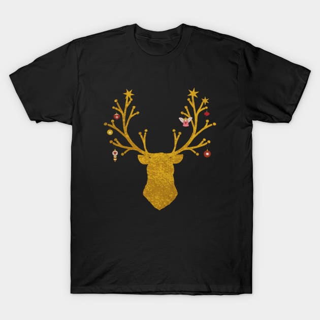 Decorated Stag Head Silhouette Holiday Decorations T-Shirt by tnts